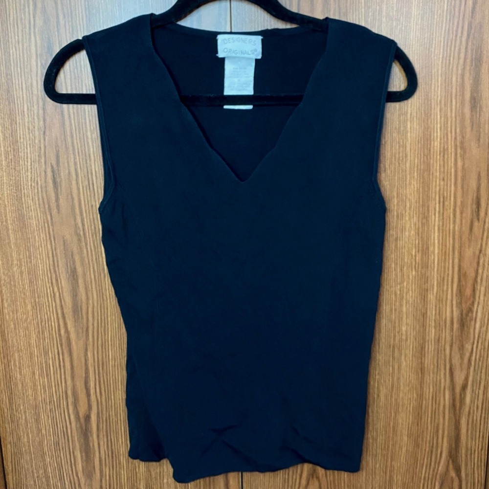 Designers Originals Knit Tank Top Women 8 Black‎ V-Neck Ribbed